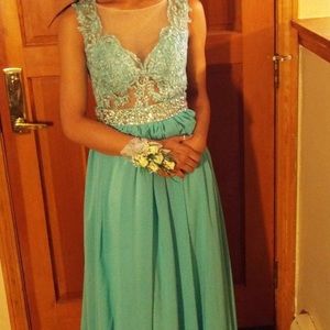 blue floor length prom dress